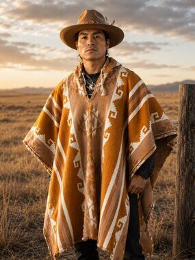 Handwoven Unisex Native American Hooded Wool Poncho - 100% Wool Pullover Coat